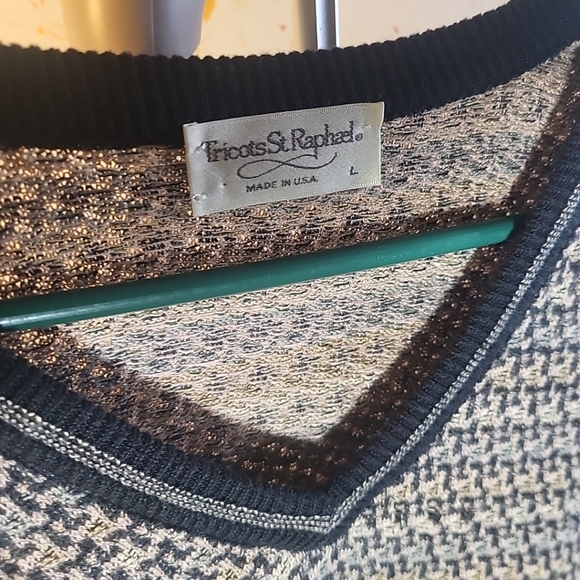 Vintage Tricots St. Raphael Sweater Men Size L Tan Geometric Union Made In USA - Picture 2 of 4